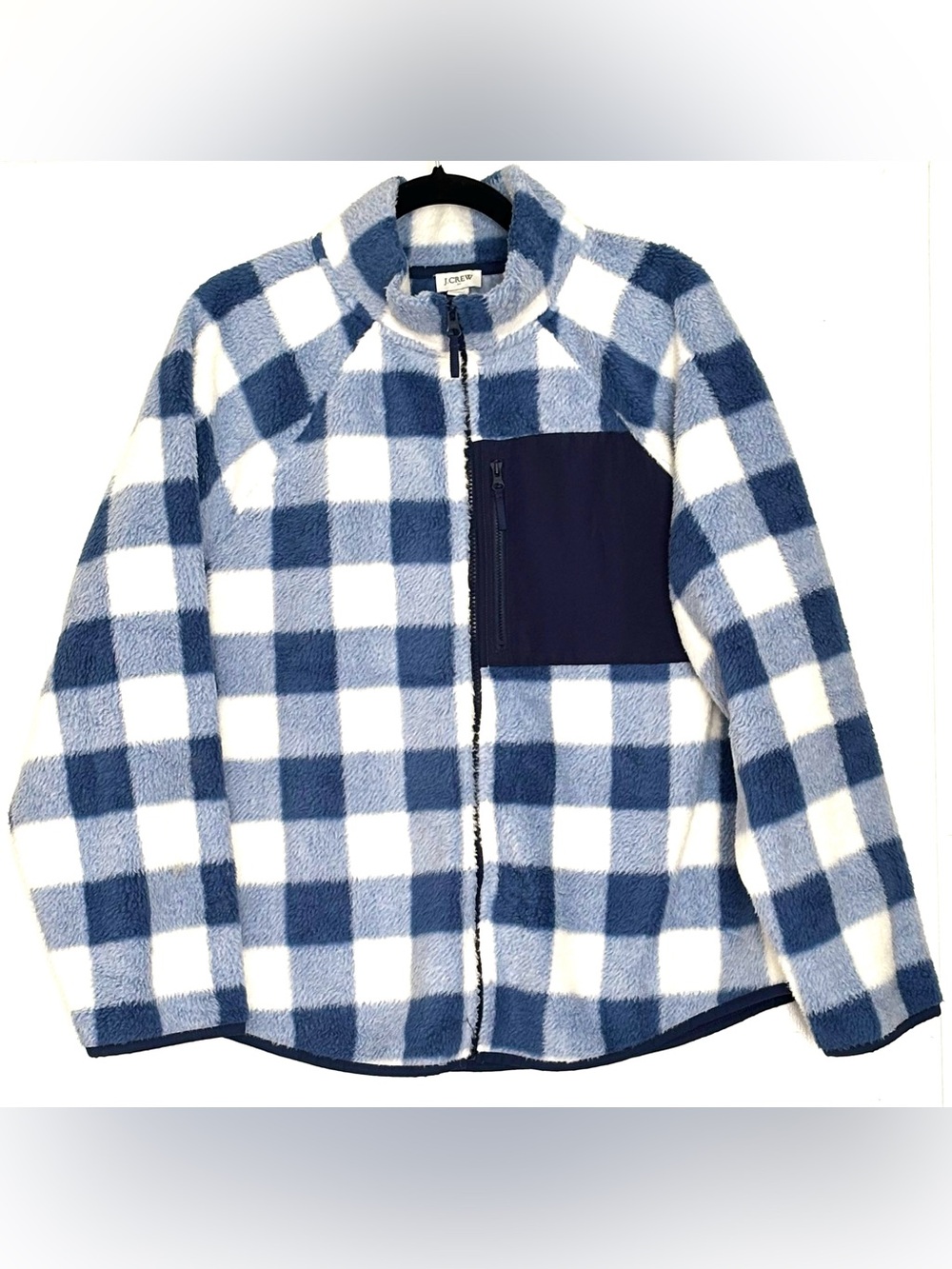 J. Crew Factory Blue & White Buffalo Check Fleece Zip Jacket
